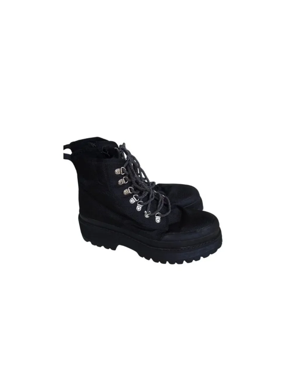Black Lace Up Platform Ankle Boots - Picture 5 of 8
